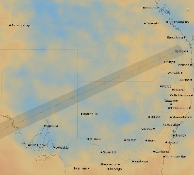 Map of the average cloud coverage across Australia for the solar eclipse of 11/25/2030