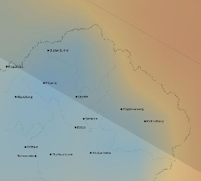 Map of the average cloud coverage across Lesotho for the solar eclipse of 11/25/2030