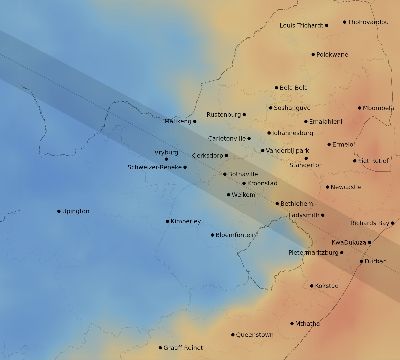 Map of the average cloud coverage across South Africa for the solar eclipse of 11/25/2030