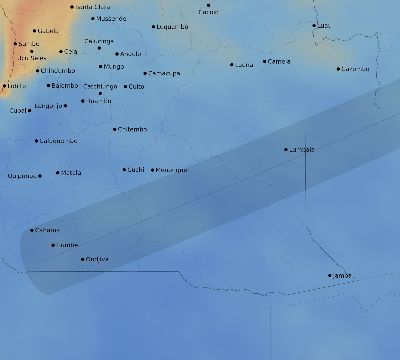 Map of the average cloud coverage across Angola for the solar eclipse of 05/21/2031