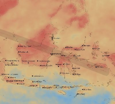 Map of the average cloud coverage across Indonesia for the solar eclipse of 05/21/2031