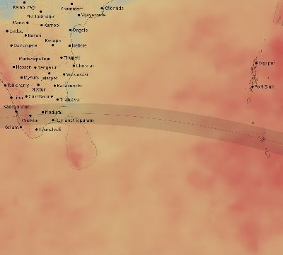 Map of the average cloud coverage across India for the solar eclipse of 05/21/2031