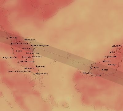 Map of the average cloud coverage across Malaysia for the solar eclipse of 05/21/2031