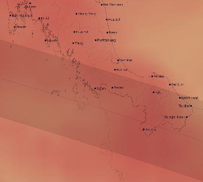 Map of the average cloud coverage across Thailand for the solar eclipse of 05/21/2031