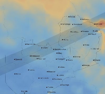 Map of the average cloud coverage across Zambia for the solar eclipse of 05/21/2031