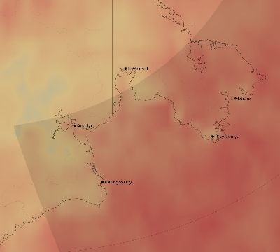 Map of the average cloud coverage across Russia for the solar eclipse of 03/30/2033