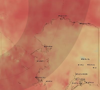 Map of the average cloud coverage across United States for the solar eclipse of 03/30/2033