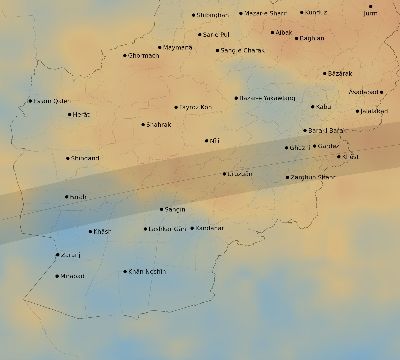 Map of the average cloud coverage across Afghanistan for the solar eclipse of 03/20/2034