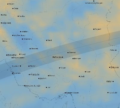 Map of the average cloud coverage across Iran for the solar eclipse of 03/20/2034