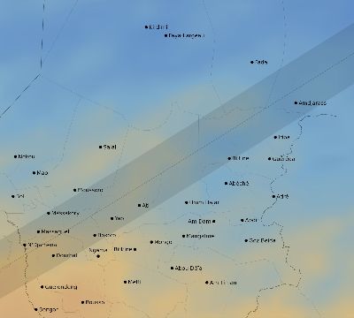 Map of the average cloud coverage across Chad for the solar eclipse of 03/20/2034