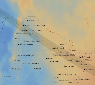 Map of the average cloud coverage across Argentina for the solar eclipse of 09/12/2034