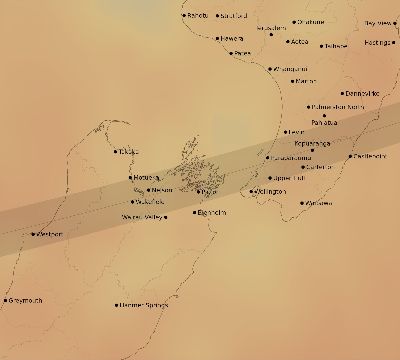 Map of the average cloud coverage across New Zealand for the solar eclipse of 03/09/2035