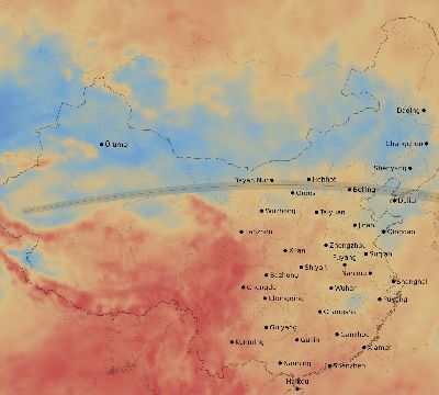Map of the average cloud coverage across China for the solar eclipse of 09/02/2035
