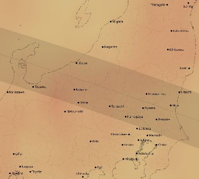 Map of the average cloud coverage across Japan for the solar eclipse of 09/02/2035