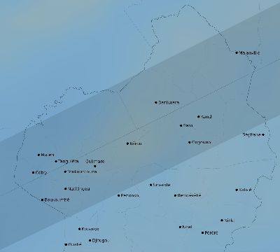 Map of the average cloud coverage across Benin for the solar eclipse of 01/05/2038
