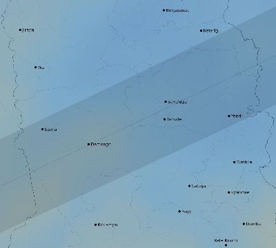 Map of the average cloud coverage across Ghana for the solar eclipse of 01/05/2038