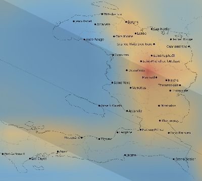Map of the average cloud coverage across Haiti for the solar eclipse of 01/05/2038
