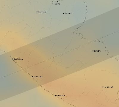 Map of the average cloud coverage across Liberia for the solar eclipse of 01/05/2038