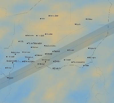 Map of the average cloud coverage across Niger for the solar eclipse of 01/05/2038