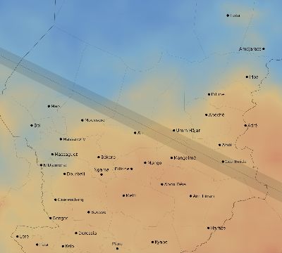 Map of the average cloud coverage across Chad for the solar eclipse of 07/02/2038