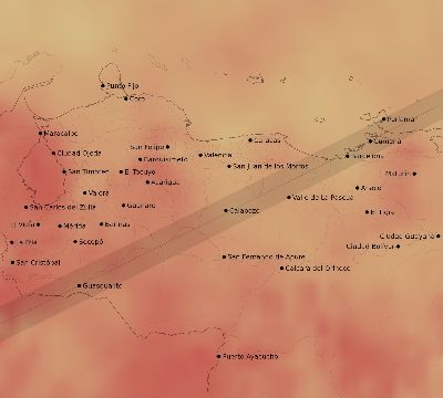 Map of the average cloud coverage across Venezuela for the solar eclipse of 07/02/2038