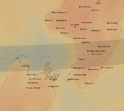 Map of the average cloud coverage across New Zealand for the solar eclipse of 12/26/2038