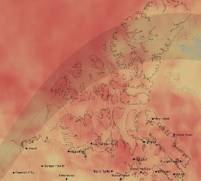 Map of the average cloud coverage across Canada for the solar eclipse of 06/21/2039