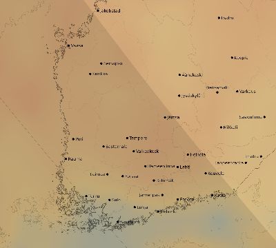Map of the average cloud coverage across Finland for the solar eclipse of 06/21/2039