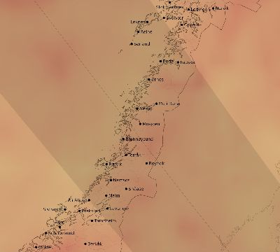 Map of the average cloud coverage across Norway for the solar eclipse of 06/21/2039
