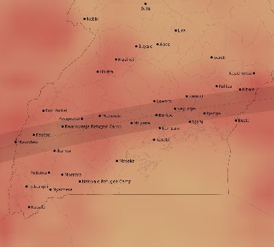 Map of the average cloud coverage across Uganda for the solar eclipse of 04/30/2041