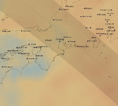 Map of the average cloud coverage across Japan for the solar eclipse of 10/25/2041