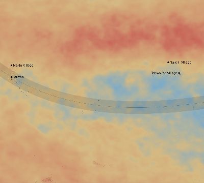 Map of the average cloud coverage across Kiribati for the solar eclipse of 10/25/2041