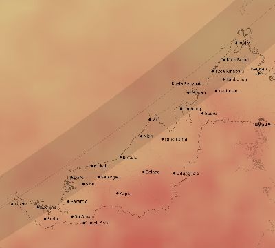 Map of the average cloud coverage across Malaysia for the solar eclipse of 04/20/2042