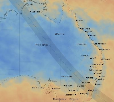 Map of the average cloud coverage across Australia for the solar eclipse of 10/14/2042
