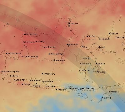 Map of the average cloud coverage across Indonesia for the solar eclipse of 10/14/2042