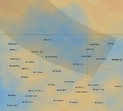 Map of the average cloud coverage across United States for the solar eclipse of 08/23/2044