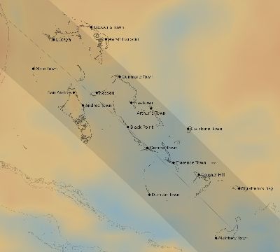 Map of the average cloud coverage across Bahamas for the solar eclipse of 08/12/2045