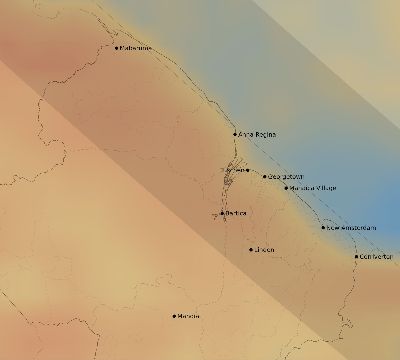 Map of the average cloud coverage across Guyana for the solar eclipse of 08/12/2045