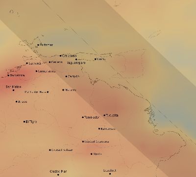 Map of the average cloud coverage across Venezuela for the solar eclipse of 08/12/2045