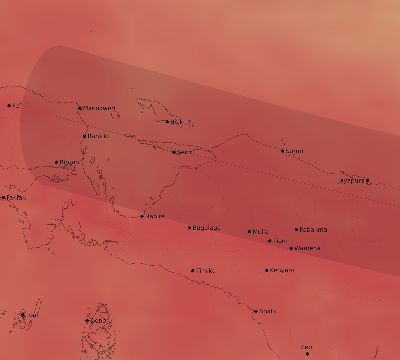 Map of the average cloud coverage across Indonesia for the solar eclipse of 02/05/2046