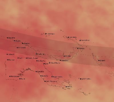 Map of the average cloud coverage across Papua New Guinea for the solar eclipse of 02/05/2046