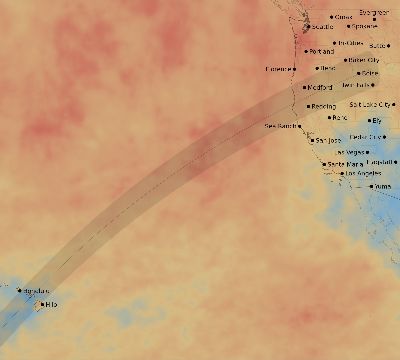 Map of the average cloud coverage across United States for the solar eclipse of 02/05/2046