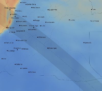 Map of the average cloud coverage across Angola for the solar eclipse of 08/02/2046