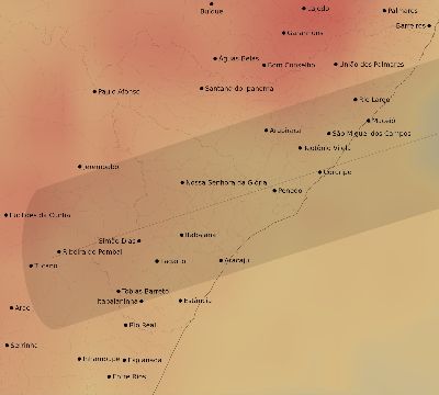Map of the average cloud coverage across Brazil for the solar eclipse of 08/02/2046