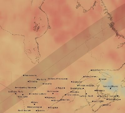 Map of the average cloud coverage across Canada for the solar eclipse of 06/11/2048