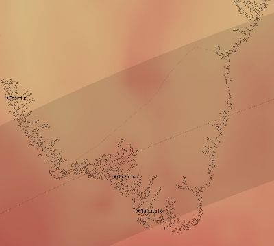 Map of the average cloud coverage across Greenland for the solar eclipse of 06/11/2048