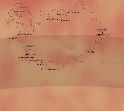 Map of the average cloud coverage across Iceland for the solar eclipse of 06/11/2048