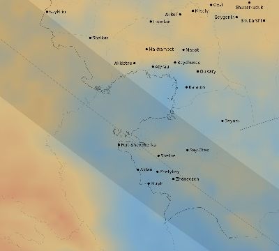 Map of the average cloud coverage across Kazakhstan for the solar eclipse of 06/11/2048