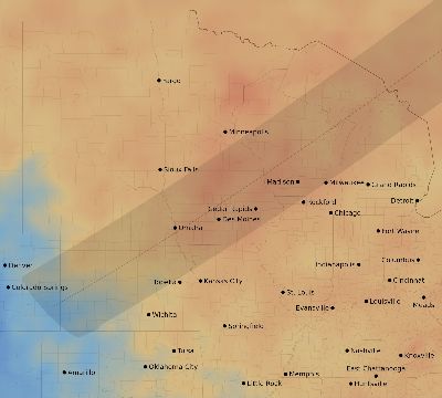 Map of the average cloud coverage across United States for the solar eclipse of 06/11/2048