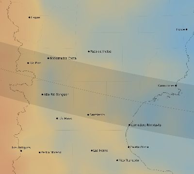 Map of the average cloud coverage across Argentina for the solar eclipse of 12/05/2048